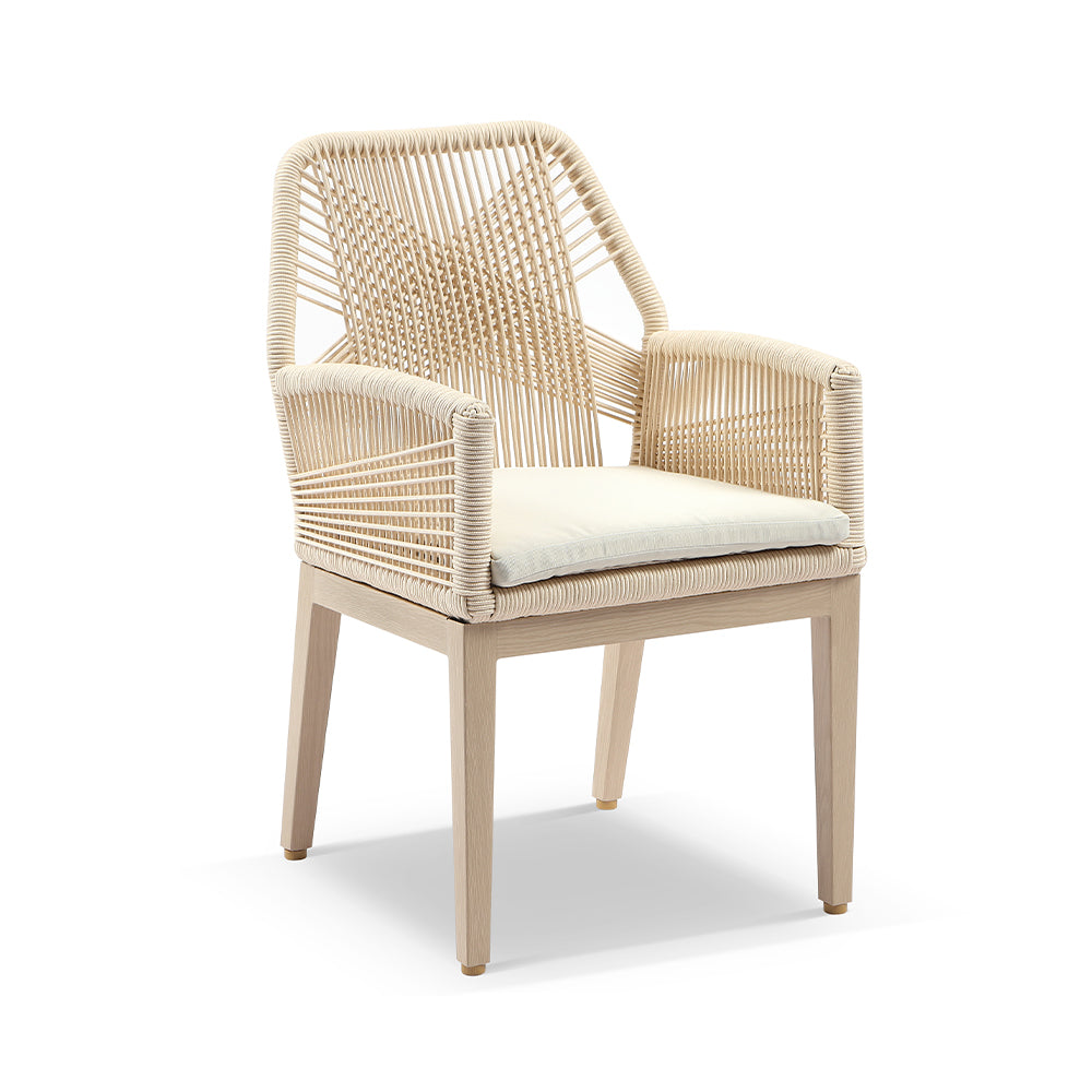 Lorne Outdoor Aluminium and Rope Dining Chair Light Oak Look/Cream Rop
