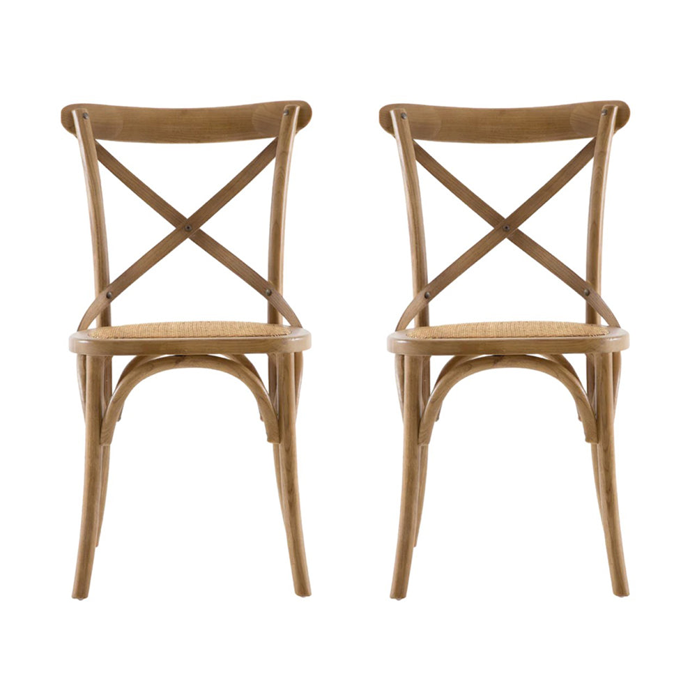 Set of 2 French Cross Dining Chair Set with Natural Stain