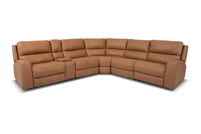 Montana 5 Seater Corner Leather Electric Recliner Sofa with Console Tan