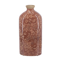 Red Ceramic Vase with Floral Motif Large