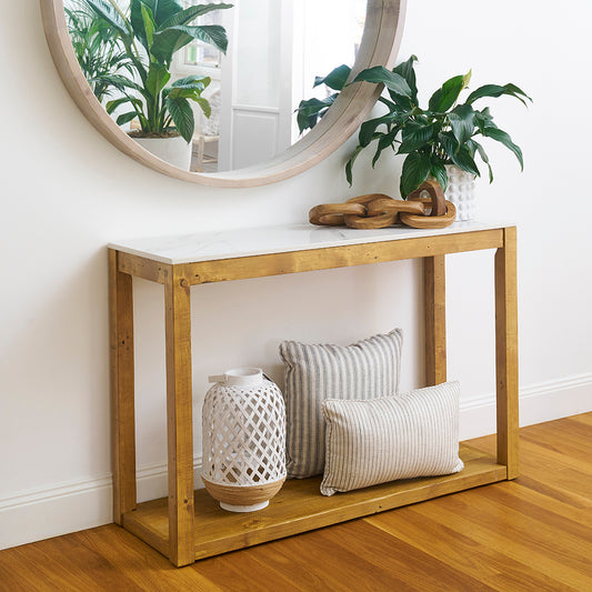 Cesar Marble Console Table With Reclaimed Timber Frame Base