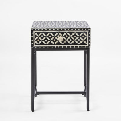 Stella Bone Inlay Bedside Table Black Base