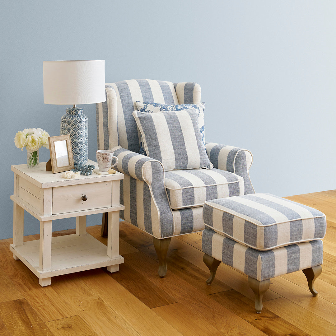 Sophia Blue Stripes Ottoman Afterpay Zip 1825 Interiors