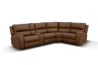 Montana 4 Seater Corner Leather Electric Recliner Sofa with Console Pecan