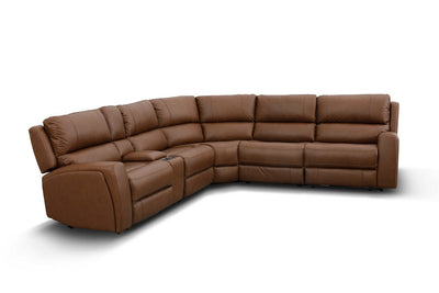 Montana 5 Seater Corner Leather Electric Recliner Sofa with Console Pecan