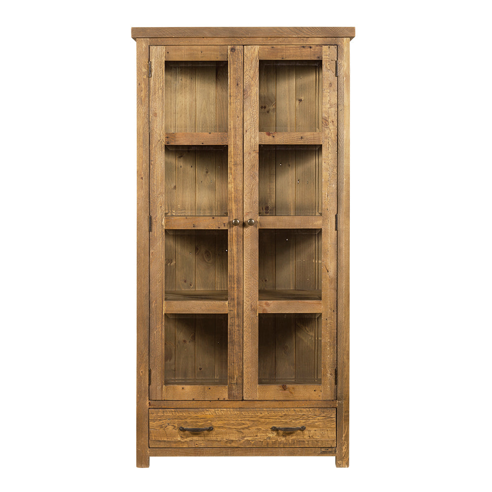 Vintage Timber Display Cabinet With Glass Door