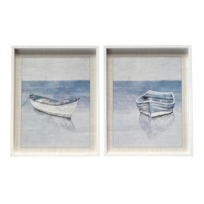 Keyes Rect Framed Natural Blue Boat Art - Set of 2