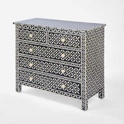 Stella Bone Inlay Chest of 5 Drawers Black White