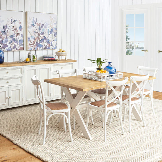 French Cross White Dining Chair With Rattan Seat 1825 Interiors