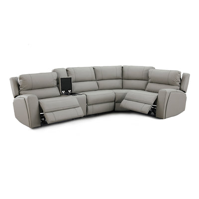 Montana 4 Seater Corner Leather Electric Recliner Sofa with Console Cloudy Sky