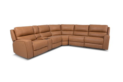 Montana 5 Seater Corner Leather Electric Recliner Sofa with Console Tan