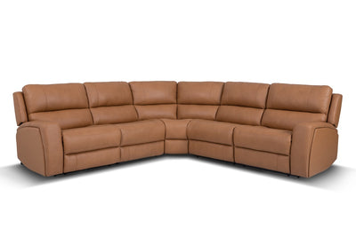 Montana 5 Seater Corner Leather Electric Recliner Sofa Tan