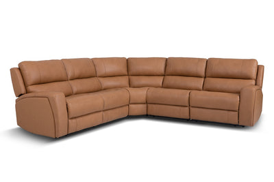 Montana 5 Seater Corner Leather Electric Recliner Sofa Tan