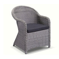 Portsea Full Round Wicker Dining Arm Chair Brushed Grey/Denim Grey
