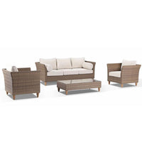 Glenelg 3+1+1 Seater Outdoor Wicker Lounge Set with Coffee Table Brushed Wheat/Cream