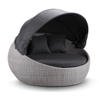 Geraldton Outdoor Wicker Round Daybed with Canopy Brushed Grey/Denim Grey