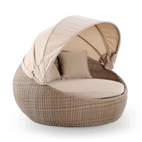 Geraldton Outdoor Wicker Round Daybed with Canopy Brushed Wheat/Sand