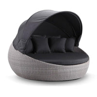Geraldton Large Outdoor Wicker Round Daybed with Canopy Brushed Grey/Denim Grey
