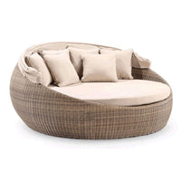 Geraldton Large Outdoor Wicker Round Daybed with Canopy Brushed Wheat/Sand