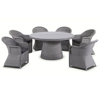 Portsea 1500 Outdoor Wicker Round Dining Table & Chairs Set Brushed Grey/Denim Grey