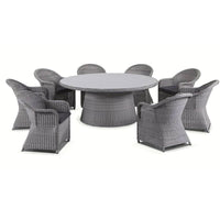 Portsea 1800 Outdoor Wicker Round Dining Table & Chairs Set Brushed Grey/Denim Grey
