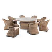 Portsea 1800 Outdoor Wicker Round Dining Table & Chairs Set Brushed Wheat/Cream