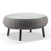 Portsea Hamptons Outdoor Round Wicker Coffee Table Brushed Grey