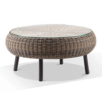 Portsea Hamptons Outdoor Round Wicker Coffee Table Brushed Wheat
