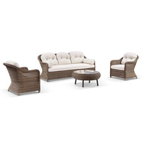 Portsea Outdoor Wicker 3+1+1 Lounge Set with Coffee Table Brushed Wheat/Cream