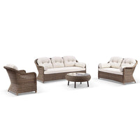 Portsea Outdoor Wicker 3+2+1 Seater Lounge Set with Coffee Table Brushed Wheat/Cream