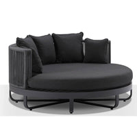 Sunshine Outdoor Round Aluminium & Rope Daybed Sun Lounge Charcoal/Carbon Grey Rope/Denim Grey