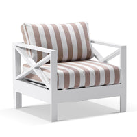 Airlie 1 Seater Outdoor Aluminium Lounge in Sunbrella® White/Sunbrella® Maxim Heather Beige