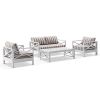 Airlie 2+1+1 seater Outdoor Aluminium Lounge Set with Coffee Table White/Sunbrella® Maxim Heather Beige