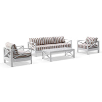 Airlie 3+1+1 seater Outdoor Aluminium Lounge Set with Coffee Table White/Sunbrella® Maxim Heather Beige