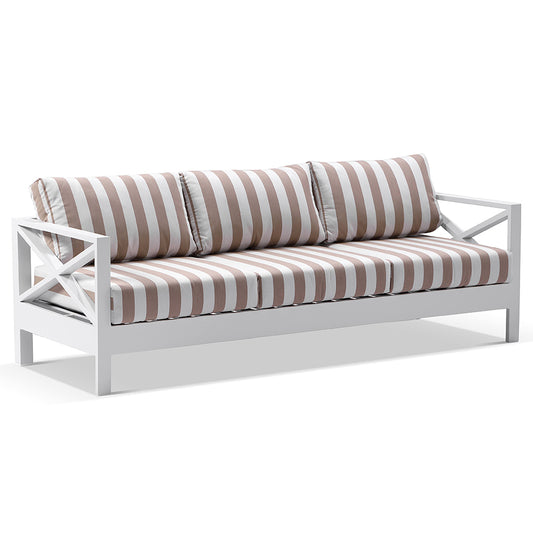 Airlie 3+1+1 seater Outdoor Aluminium Lounge Set with Coffee Table White/Sunbrella® Maxim Heather Beige