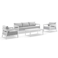 Coolum 3+1+1 Outdoor Aluminium Lounge Setting with Coffee Table White/Textured Olefin Grey