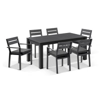 Kingscliff 1800 Outdoor Rectangle Aluminium Dining Table & Chairs Set Charcoal
