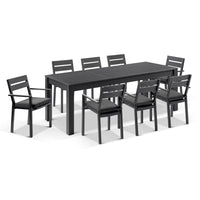 Kingscliff 2500 Outdoor Rectangle Aluminium Dining Table & Chairs Set Charcoal