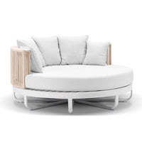 Sunshine Outdoor Round Aluminium & Rope Daybed Sun Lounge White/Cream Rope/Olefin Textured White
