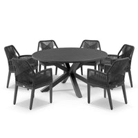 Beachport Outdoor 1500 Round Aluminium Dining Set with 6 Lorne Chairs Charcoal/Carbon Grey/Denim Grey