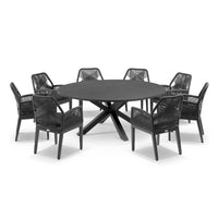 Beachport Outdoor 1800 Round Aluminium Dining Set with 8 Lorne Chairs Charcoal/Carbon Grey