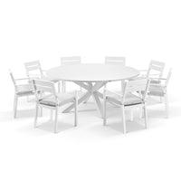 Beachport Outdoor 1800 Round Aluminium Dining Set with 8 Kingscliff Chairs White/Textured Olefin Grey