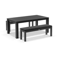 Kingscliff 1800 Rectangle Aluminium Dining Table with 2 Bench Seats Charcoal/Denim Grey