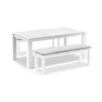 Kingscliff 1800 Rectangle Aluminium Dining Table with 2 Bench Seats White/Textured Olefin Grey