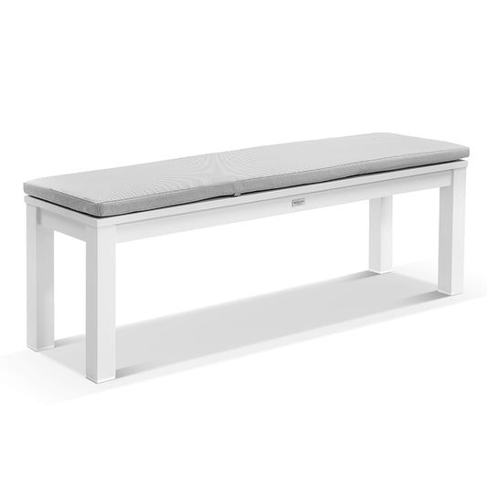 Kingscliff 1800 Rectangle Aluminium Dining Table with 2 Bench Seats White/Textured Olefin Grey