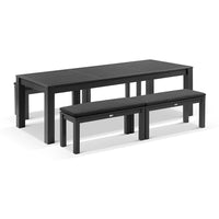 Kingscliff 2500 Rectangle Aluminium Dining Table with 4 Bench Seats Charcoal/Denim Grey