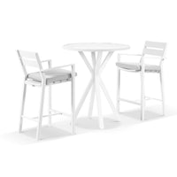 Beachport Outdoor 900 Round Aluminium Bar Table with 2 Kingscliff Bar Stools White/Textured Olefin Grey