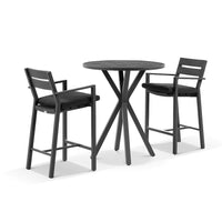 Beachport Outdoor 900 Round Aluminium Bar Table with 2 Kingscliff Bar Stools Charcoal/Denim Grey