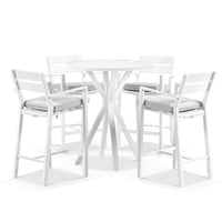 Beachport Outdoor 900 Round Aluminium Bar Table with 4 Kingscliff Bar Stools White/Textured Olefin Grey