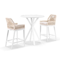 Beachport Outdoor 900 Round Aluminium Bar Table with 2 Lorne Bar Stools White/Cream Rope/Cream